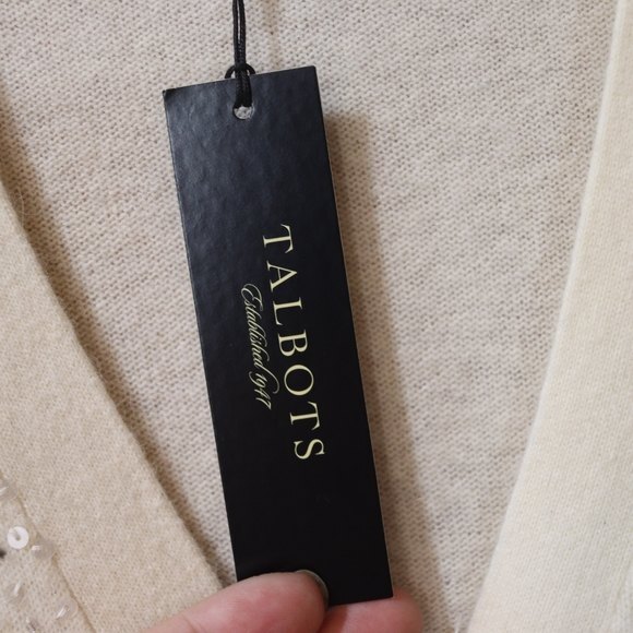 Talbots Cream Sequin Wool Angora Rabbit Hair Cardigan Large NWT Chic - Picture 10 of 13